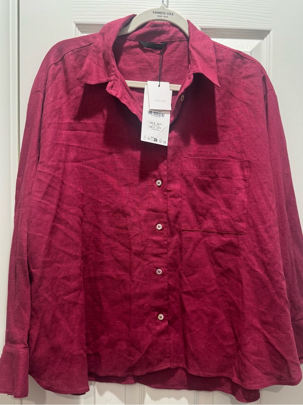 Zara Long Sleeve Button-Up Shirt in Deep Raspberry